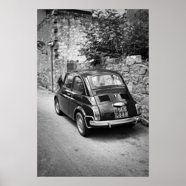 Póster FIAT 500 coche en blanco y negro (Frente)