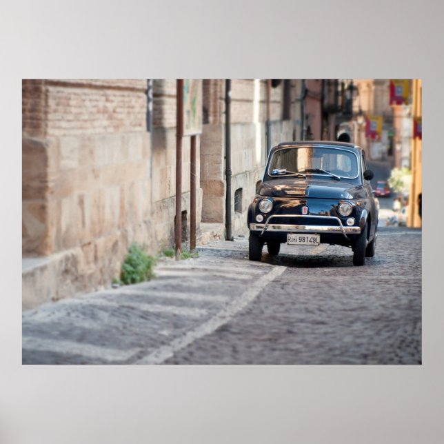 Póster Fiat 500 negro, Cinquecento, Italia (Frente)