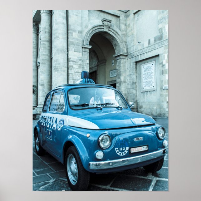 Póster Fiat 500 Poster de coche de policía, Cinquecento,  (Frente)