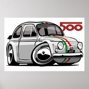 Póster Fiat 500D caricature white