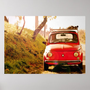 Póster Fiat rojo 500, Cinquecento, Italia