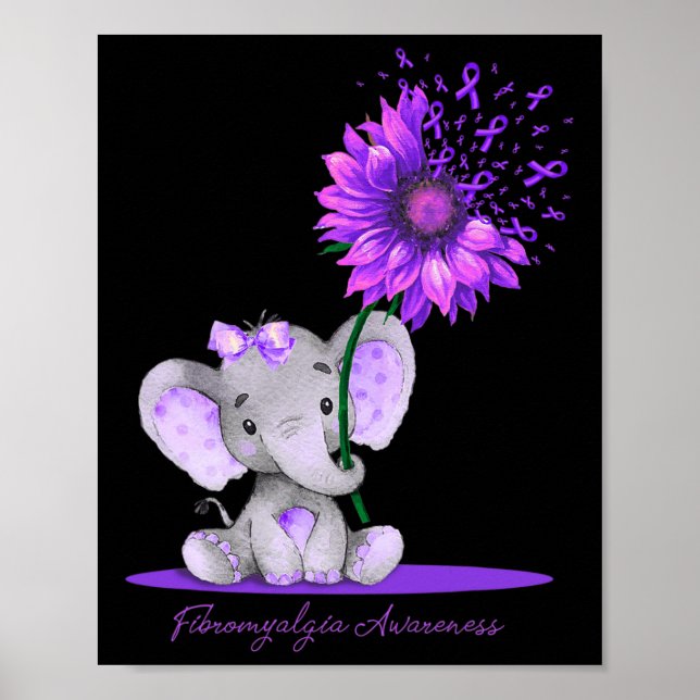 Póster FIBROMYALGIA SENSIBILIZACIÓN Cute Elephant Sunflow (Frente)