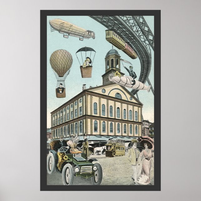 Póster Ficción científica vintage, ciudad steampunk victo (Frente)