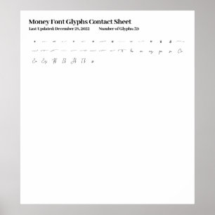 Póster Ficha de contacto Glifos de fuentes de dinero