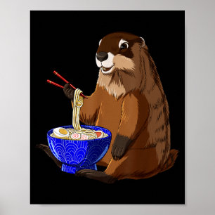 Póster Fideos japoneses Kawaii Ramen Bowl Funny Groundhog