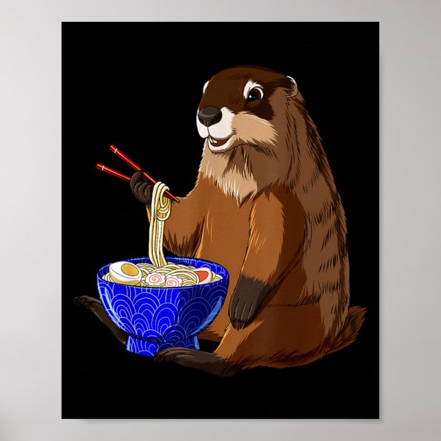 Póster Fideos japoneses Kawaii Ramen Bowl Funny Groundhog (Frente)
