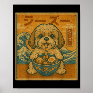 Póster Fideos Japoneses Ramen Kawaii Divertidos Shih Tzu 