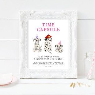 Póster Fiebre de cumpleaños rosado del bombero del Rótulo