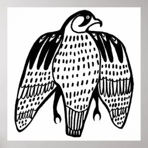 Póster Fierce Falcon dibujo de línea negra en blanco