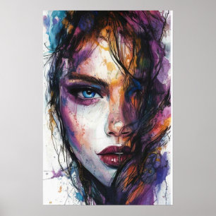 Póster Fierce Gaze - Retrato acuarela de la fuerza y
