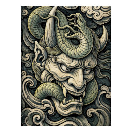 Póster Fierce Horned Demon Serpent Storm Pop Art