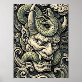 Póster Fierce Horned Demon Serpent Storm Pop Art