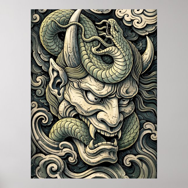 Póster Fierce Horned Demon Serpent Storm Pop Art (Frente)