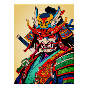 Póster Fierce Samurai Warrior - Colorido Bushido japonés