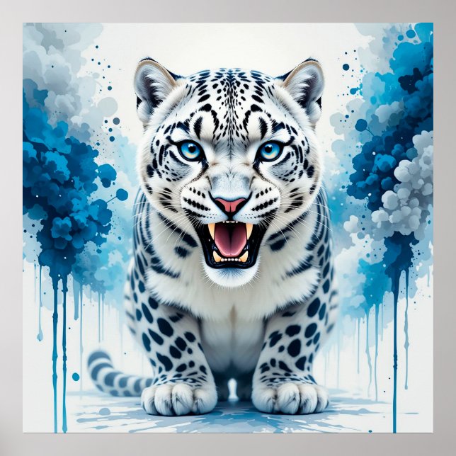 Póster Fiero Leopardo Blanco (Frente)