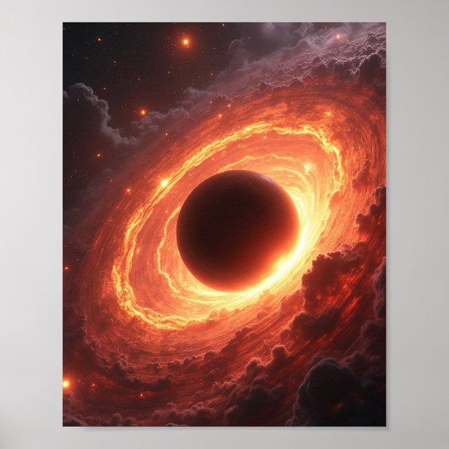 Póster Fiery Black Hole Space Vortex Cosmic Event Art (Frente)