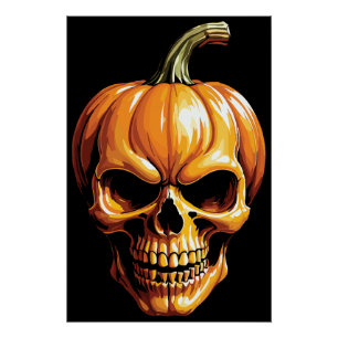 Póster Fiery Calavera de calabaza para Halloween