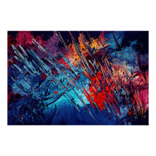 Póster Fiery Drin Azul Rojo Azul Arte abstracto contempor