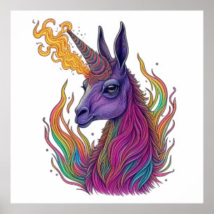 Póster Fiery Llama Unicorn Majesty