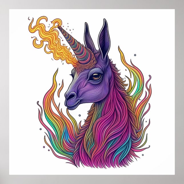 Póster Fiery Llama Unicorn Majesty (Frente)