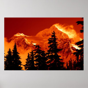 Póster Fiery Mountain Scene