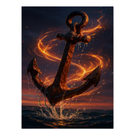 Póster Fiery Rustic Anchor – Nautical Fantasy Wall Art