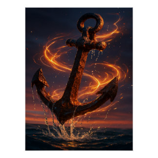 Póster Fiery Rustic Anchor – Nautical Fantasy Wall Art