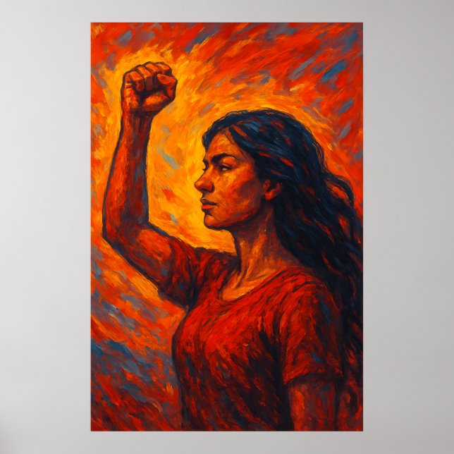 Póster Fiery, She Rises | Feminist Raised Fist Woman (Frente)