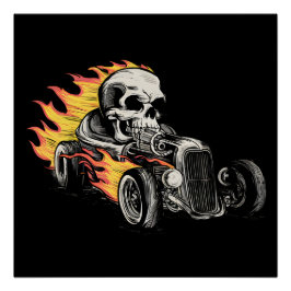 Póster Fiery Skull Hotrod Art