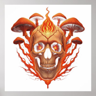 Póster Fiery Skull Mushrooms