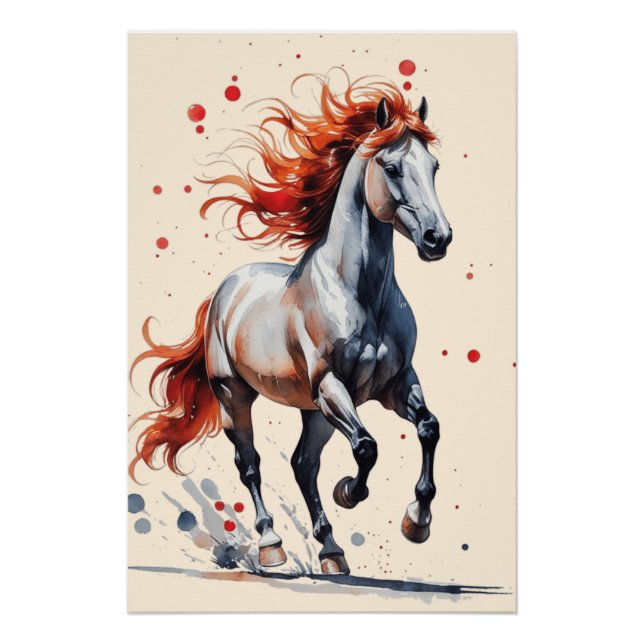 Póster Fiery Spirit - Majestic Horse Watercolor Art (Anverso)