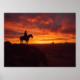 Póster Fiery Texas Sunset Poster - Lone Rider Western