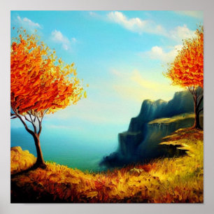 Póster Fiery Trees en un Poster de Cliffside Oceanscape
