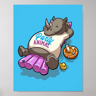 Póster Fiesta Animal Rinoceronte Personalizado