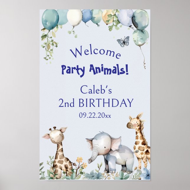 Póster Fiesta Animales Fiesta de cumpleaños de niños orto (Frente)