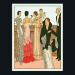 Póster Fiesta Art Deco Martini de Vintage<br><div class="desc">Maravillosa imagen vintage de arte deco de hermosas mujeres y hermosos caballeros en un fiesta de cócteles o celebración de Nochevieja en los años 20 o 30. Señoras de moda con el pelo peinado en batas nocturnas, cuentas, baubles, faldas de encaje y de trompeta de plumas, llevando diamantes de calidad...</div>