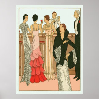Póster Fiesta Art Deco Martini de Vintage