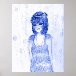 Póster Fiesta azul Chica Flapper