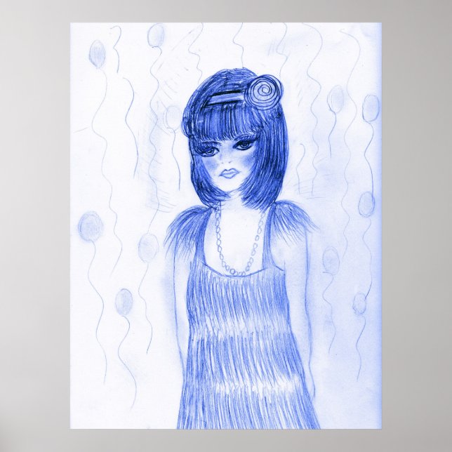 Póster Fiesta azul Chica Flapper (Frente)