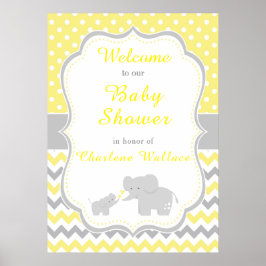 Póster Fiesta Baby Shower amarillo elefante y gris