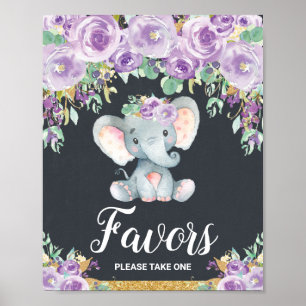 Póster Fiesta Baby Shower de Elefante Morado Favorece
