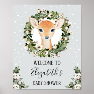 Póster Fiesta Baby Shower de Winter Woodland Deer Forest