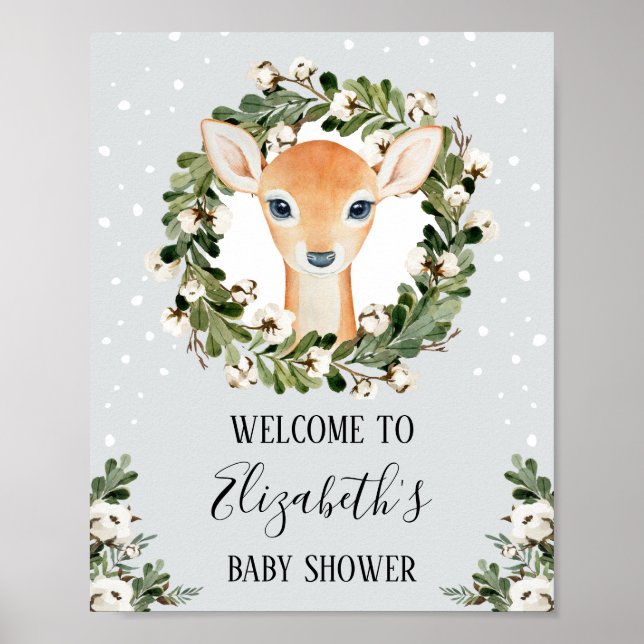 Póster Fiesta Baby Shower de Winter Woodland Deer Forest  (Frente)