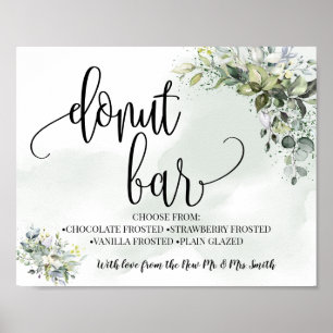 Póster Fiesta bar Donut boda recepción eucalipto verde
