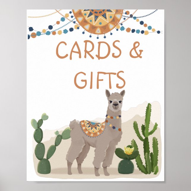 Póster Fiesta Cactus Llama Baby Shower  (Frente)