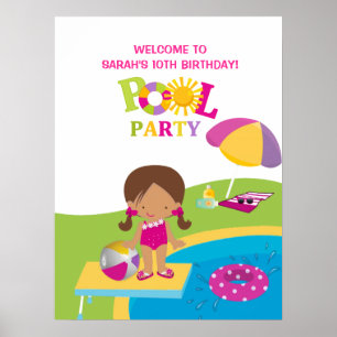 Póster Fiesta Chica Cute   Cumpleaños Poster