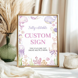 Póster Fiesta Chica Personalizado  de animales de océano 