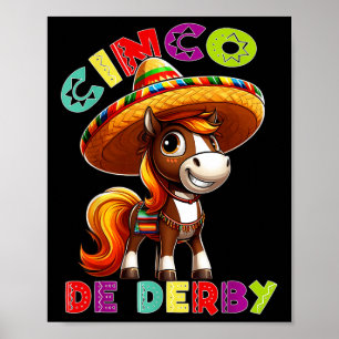 Póster Fiesta Cinco de Derby Carreras de Caballo Poncho S