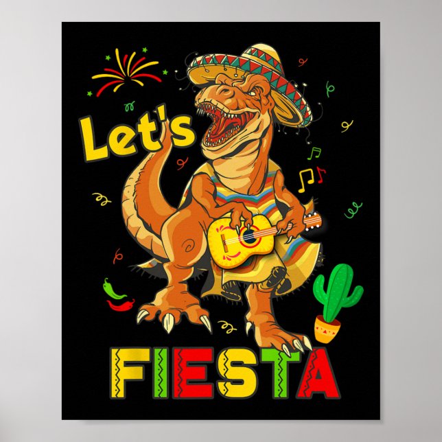 Póster Fiesta Cinco De Mayo Dinosaurio Fiesta Mexicano K (Frente)