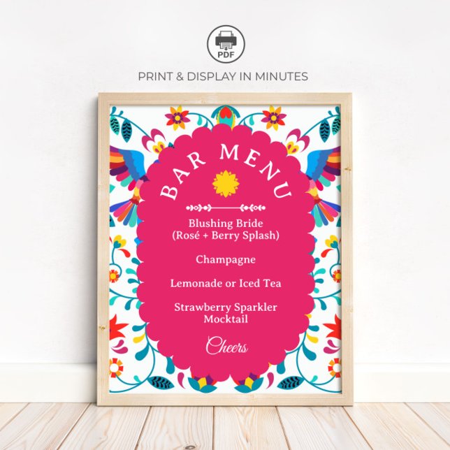 Póster Fiesta Cocktail Bar Menu Bridal Shower Sign (Subido por el creador)